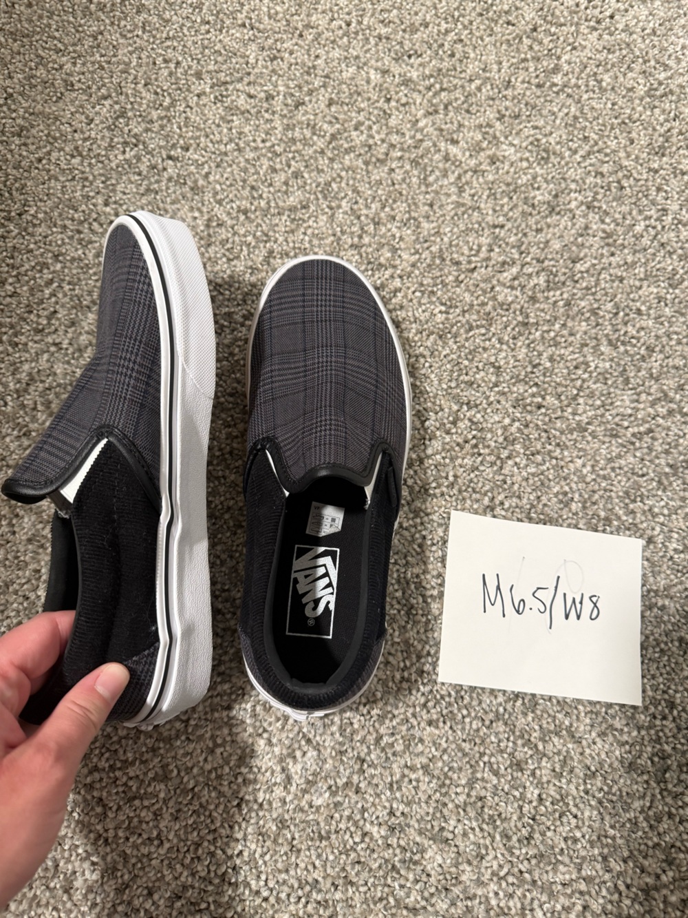 Vans Plaid Slip-On Sneakers in Black and White